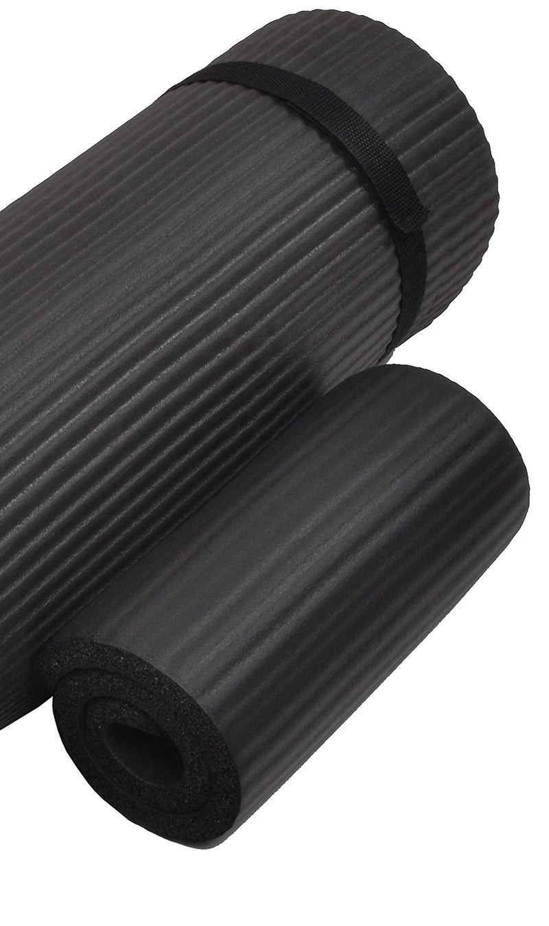 Fitvids Signature Fitness 1/2-Inch Extra Thick High Density Anti-Tear Exercise Yoga Mat with Knee Pad and Carrying Strap, Black - Image 3